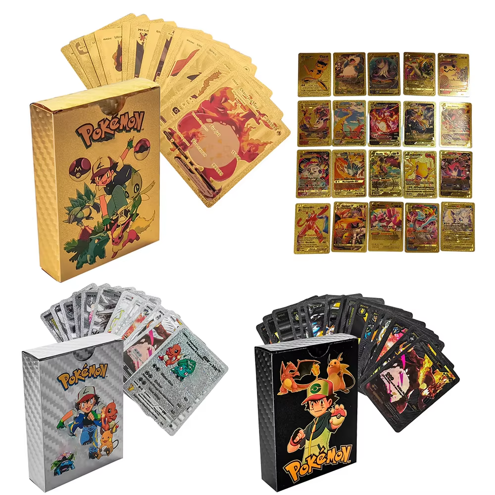 Party Games Cards - 55PCS Pokemon Cards Vmax GX Gold