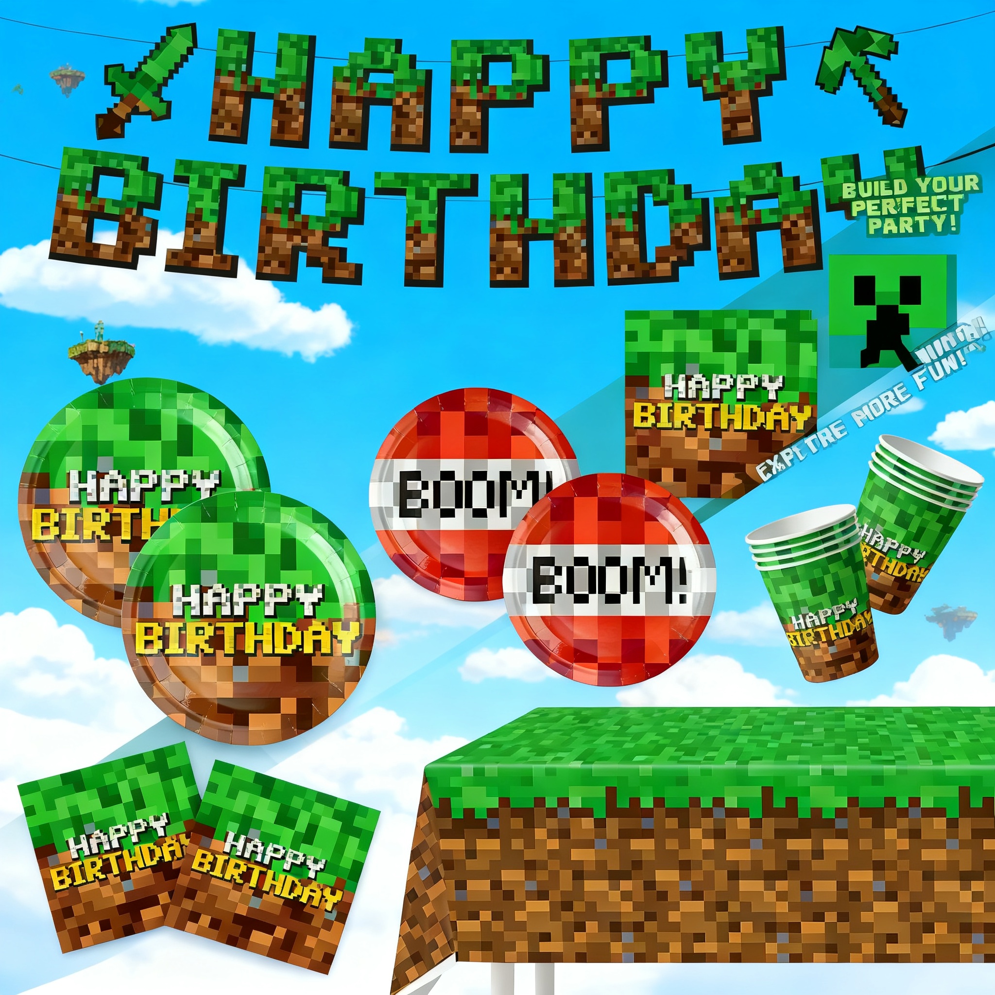 Party Games Ideas - Minecraft Themed Birthday Party Supplies Disposable